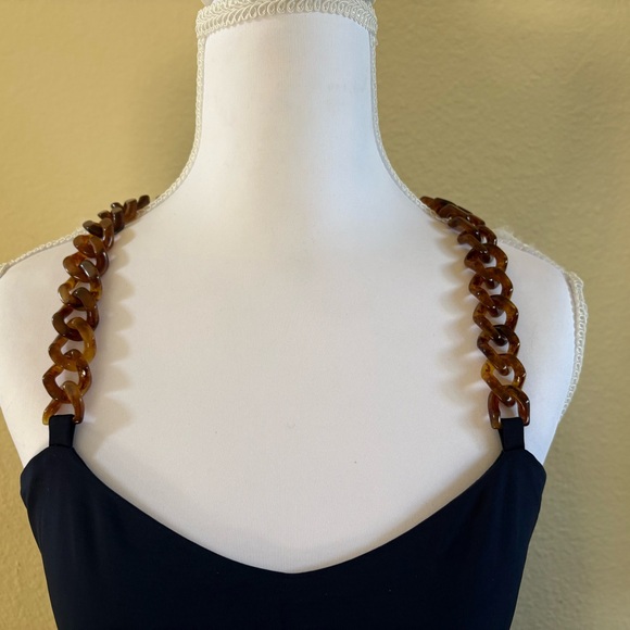 TORY BURCH Navy Stacey Maxi Slip Dress Plastic Tortoise Shell Chain Straps M (8) - Picture 5 of 7